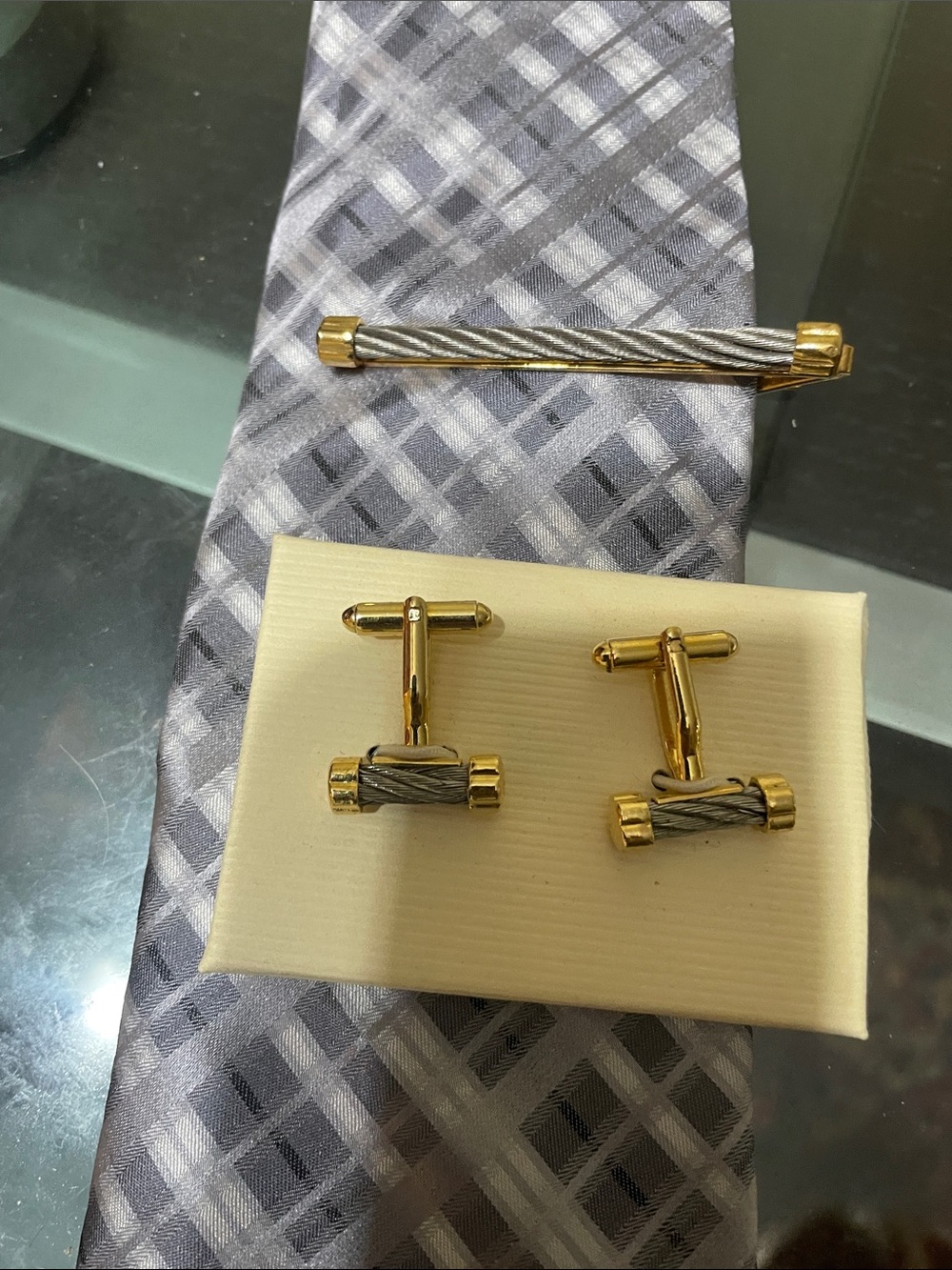 croft & barrow Gold and Silver-Tone Cable Cufflinks with Matching Tie Bar